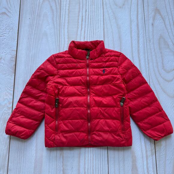 Polo Ralph Lauren Boys Size 4/4T Puffer Insulated Jacket Zipper Pockets Red - Picture 1 of 11